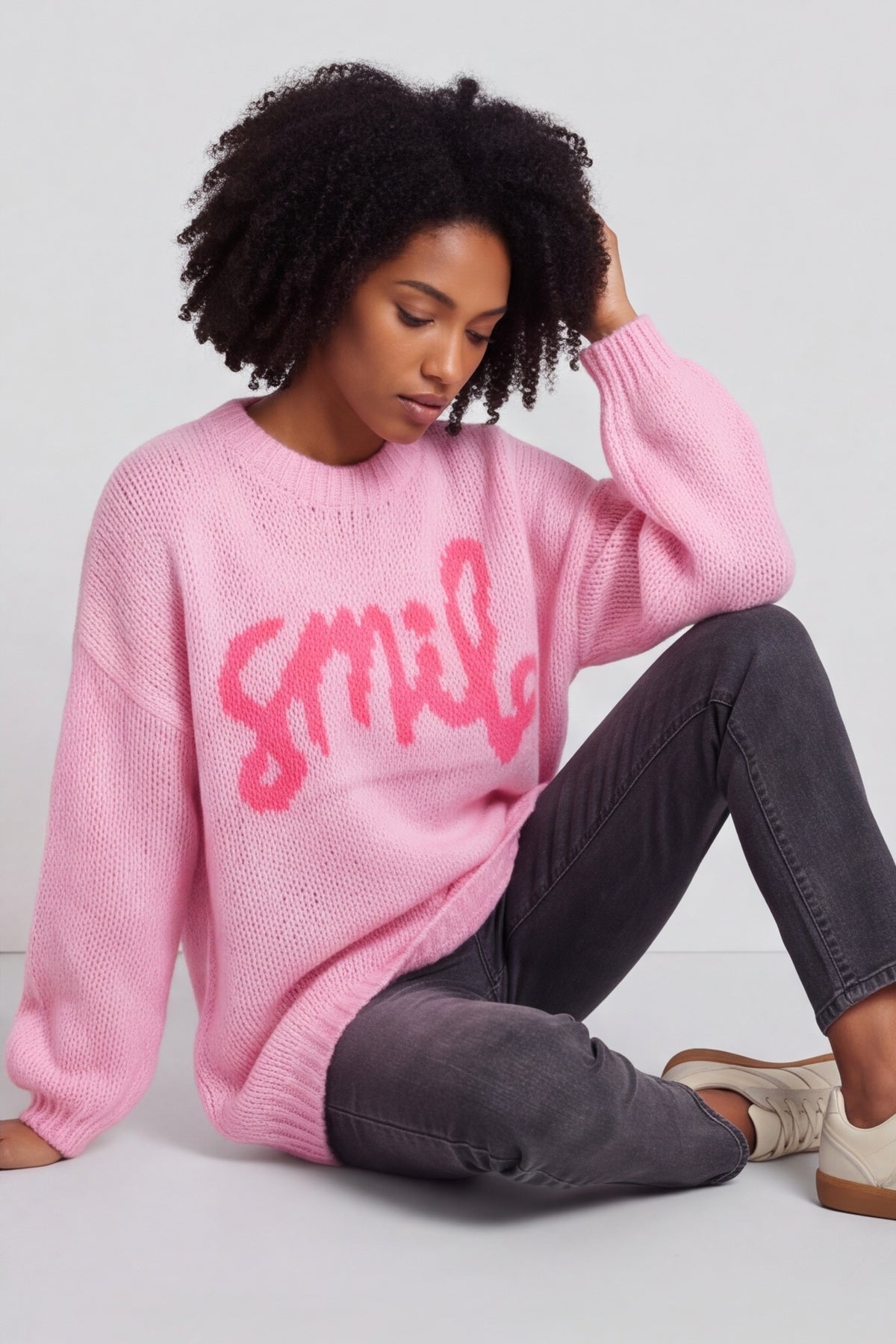 Smile Knitted Jumper Pink – image 3 of 6