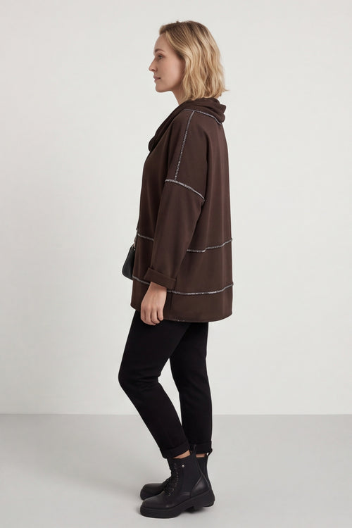 Clarina Cowl Neck Cotton Top Cocoa – image 3 of 6