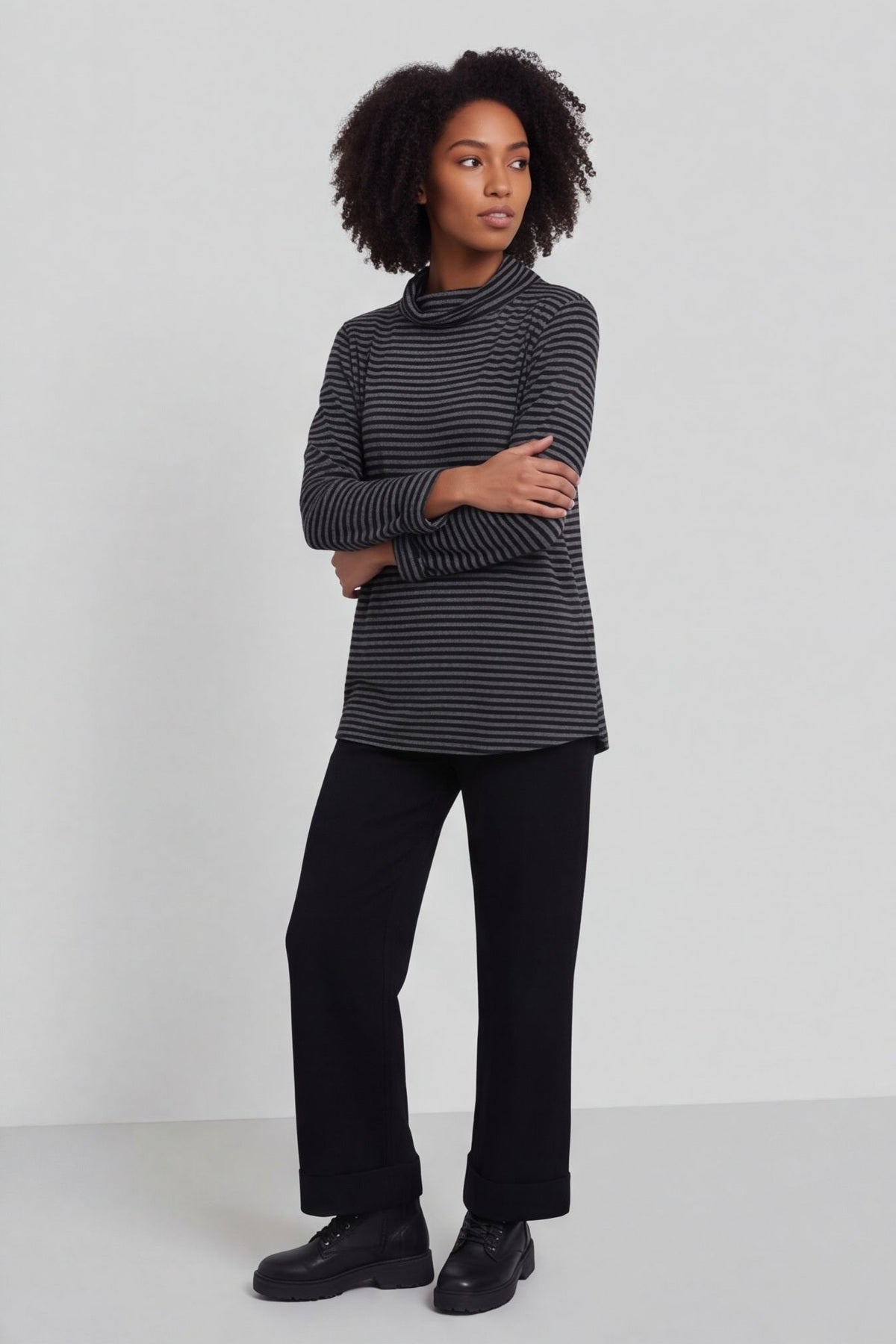 Lyssa Cowl Neck Stripe Top Mid Grey – image 3 of 6