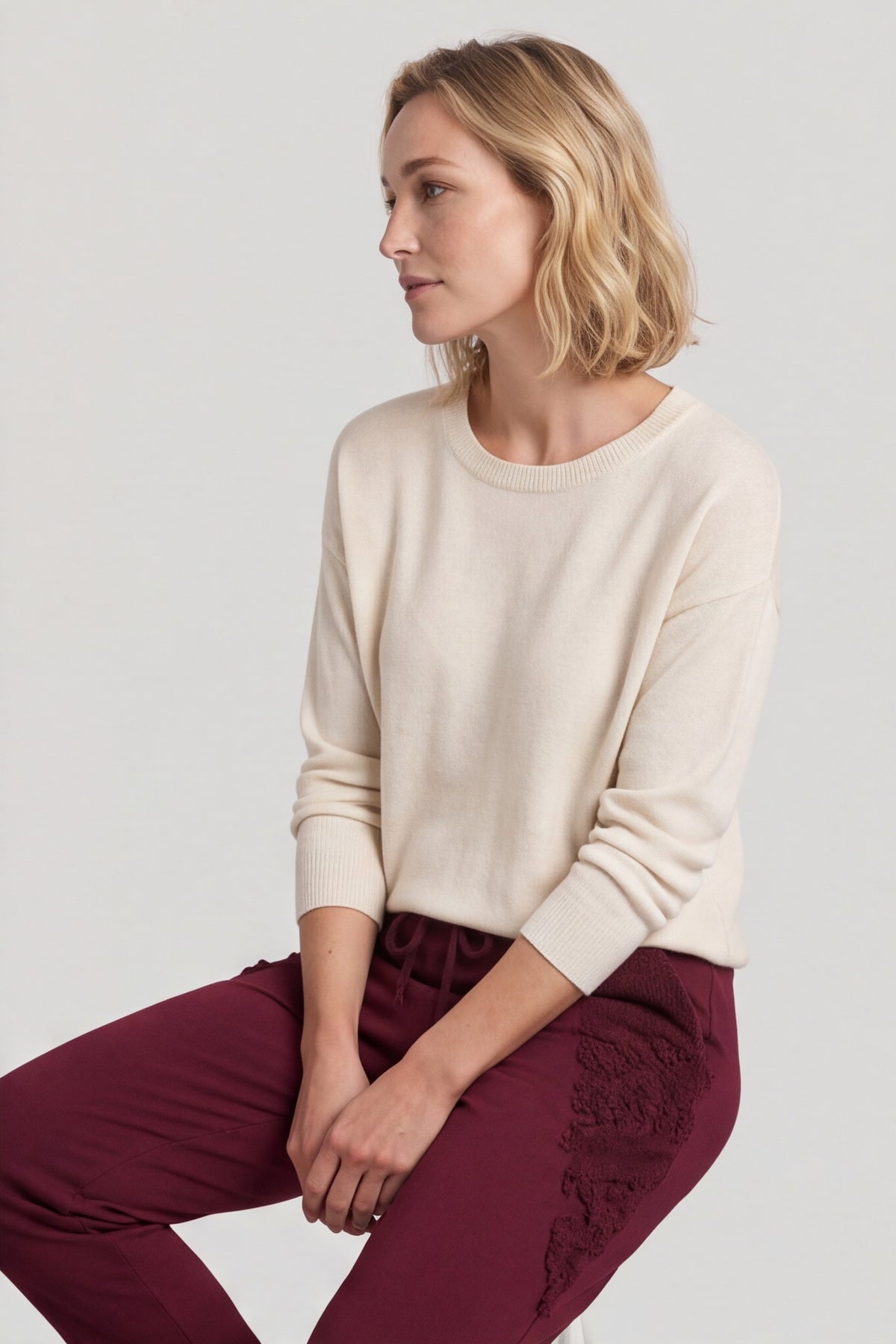 Lina Cord Detail Cotton Joggers Burgundy – image 3 of 6