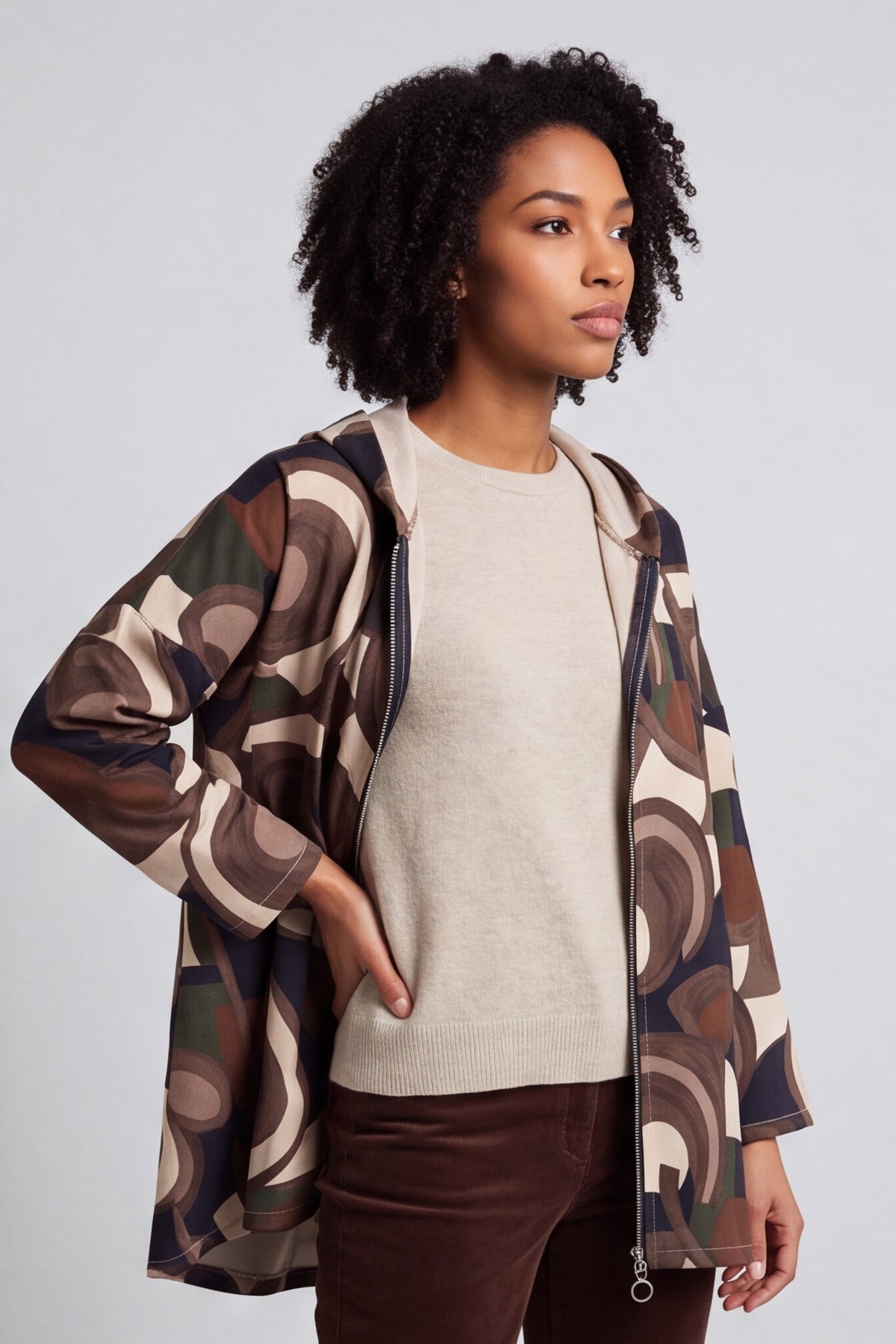 Cynthia Print Zip Hooded Jacket Black – image 3 of 6