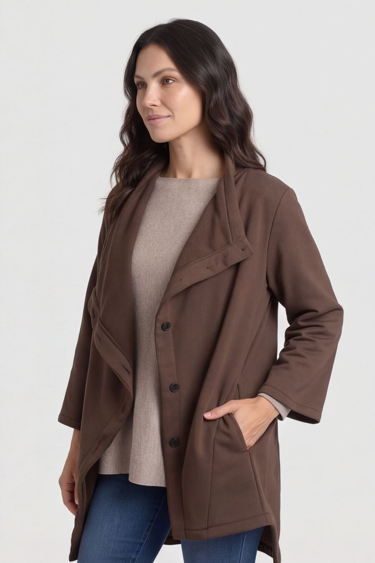 Damaris Asymmetric Button Cotton Top Cocoa – image 3 of 6