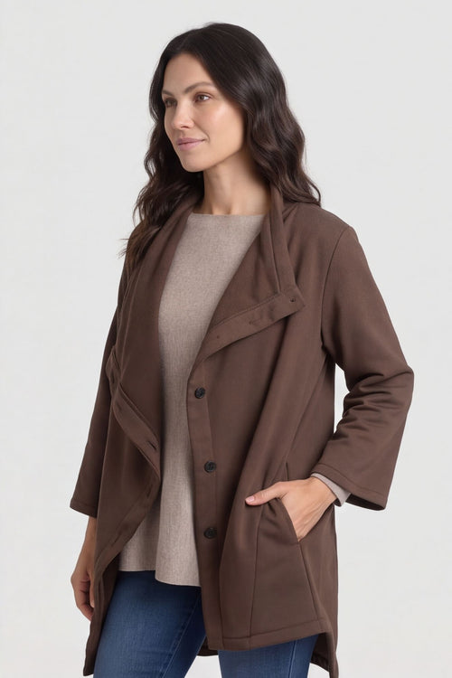 Damaris Asymmetric Button Cotton Top Cocoa – image 3 of 6