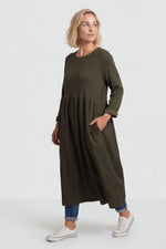 Tina Ribbed Detail Cotton Dress Khaki Khaki - Tina Ribbed Detail Cotton Dress Khaki – image 3 of 6