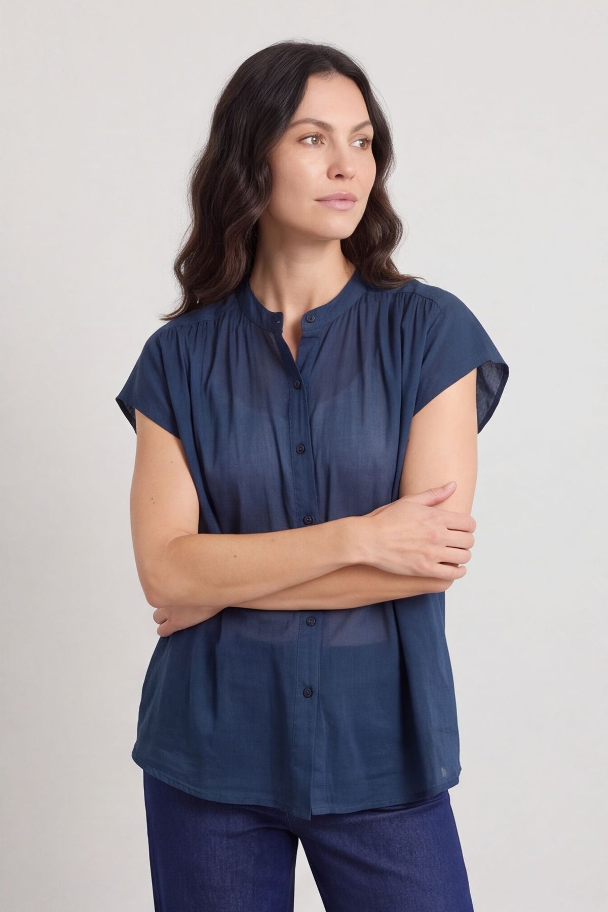 Irena Cotton Blouse Navy – image 3 of 6