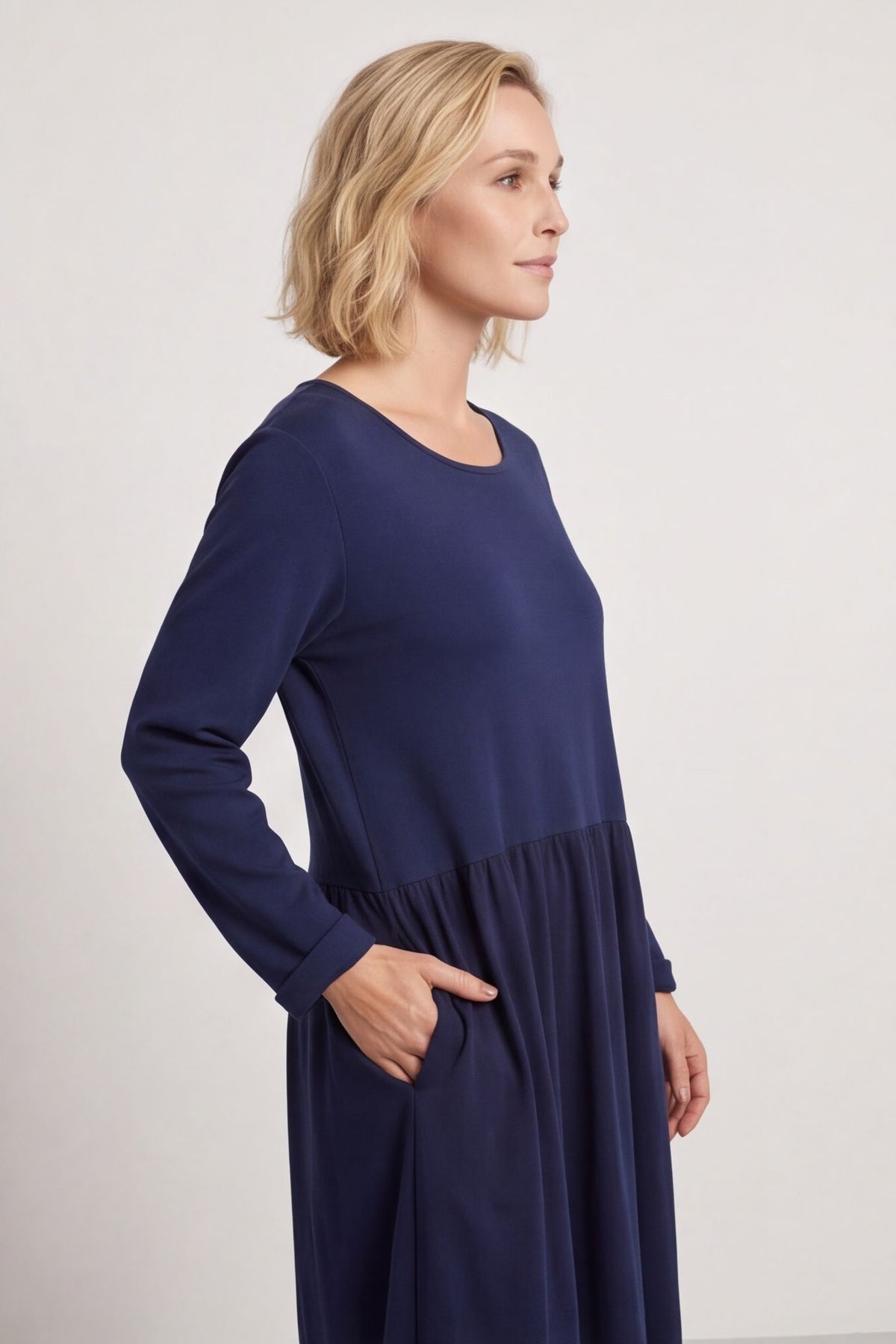 Tina Ribbed Detail Cotton Dress Navy – image 3 of 6