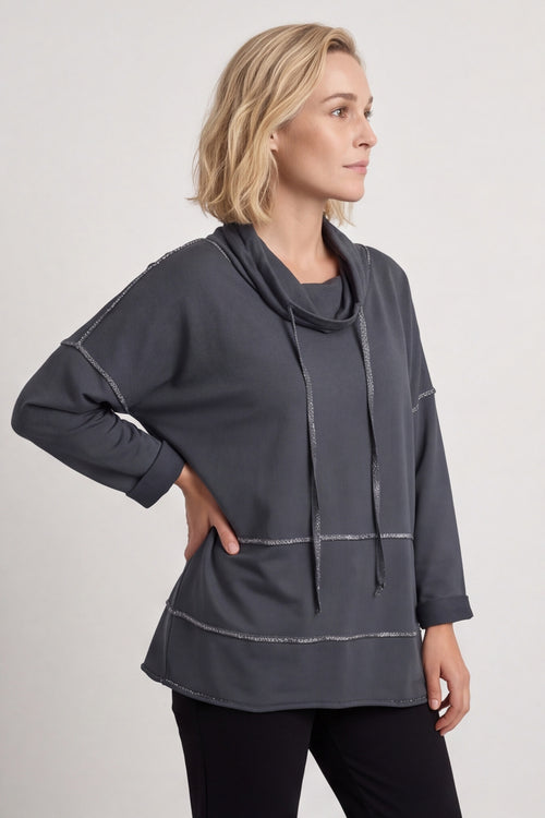 Clarina Cowl Neck Cotton Top Mid Grey – image 2 of 5
