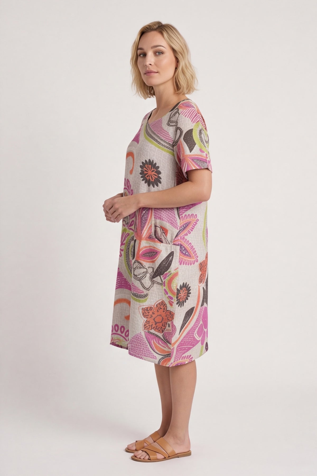 Aurora Leaf Linen Shift Dress – image 3 of 5