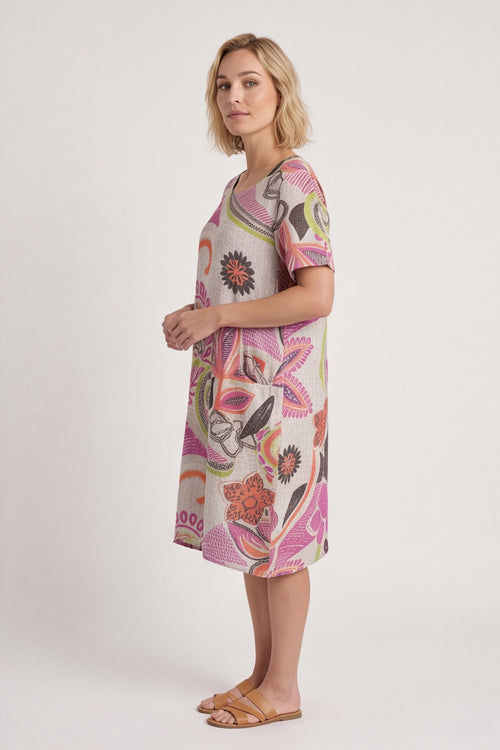 Aurora Leaf Linen Shift Dress – image 3 of 5
