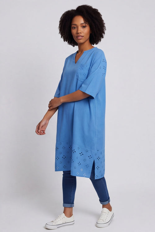 Gabrielle Embroidered Linen Dress Powder Blue – image 2 of 5