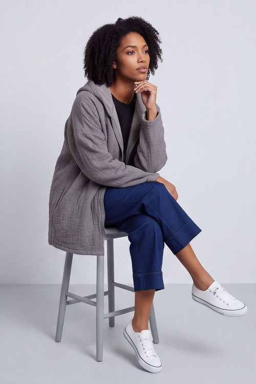 Colleen Cotton Zip Hooded Jacket Mocha – image 3 of 5