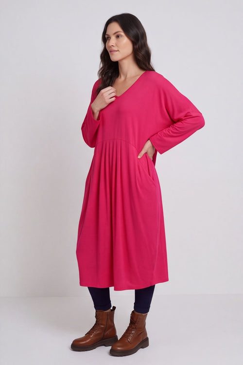 Fenella Long Sleeve Cotton Dress Fuchsia – image 3 of 6