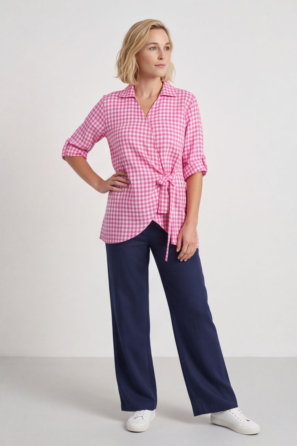 Shyla Gingham Wrap Cotton Top Fuchsia – image 3 of 6