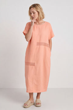 Felicia Crochet Detail Linen Dress Orange – image 3 of 5