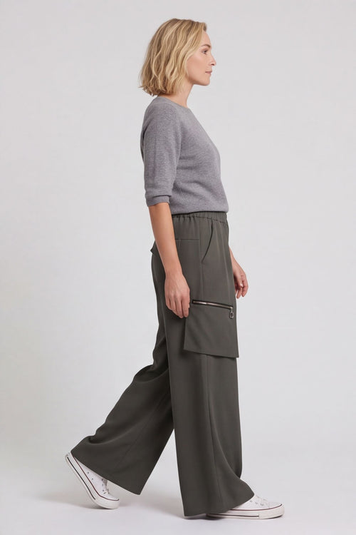Opaline Zip Pocket Cotton Trousers Khaki - Image 6
