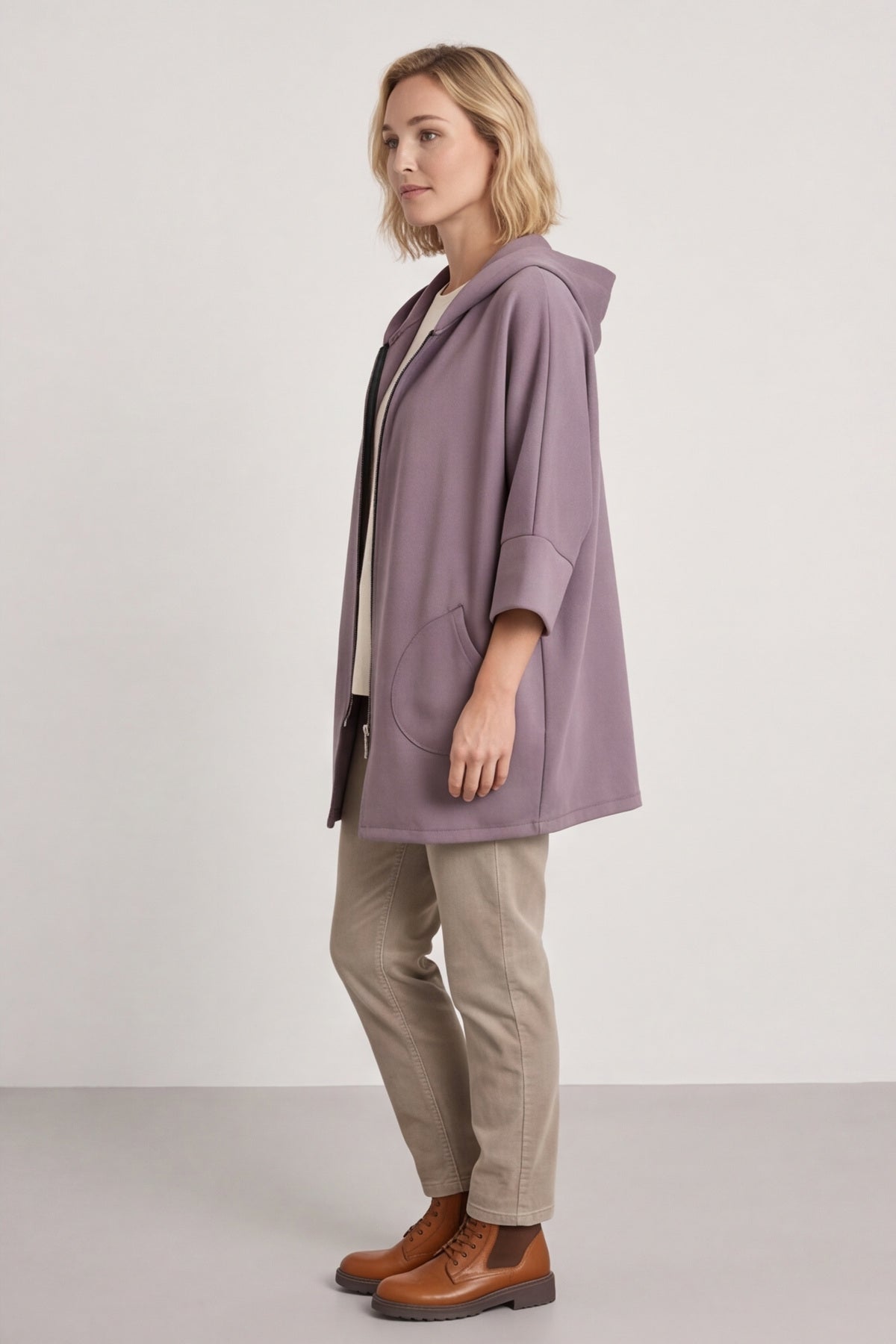 Marjorie Zip Hooded Jacket Mocha – image 3 of 6