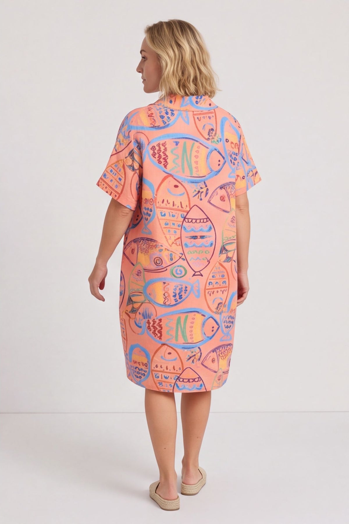 Naida Print Button Tunic Orange – image 3 of 6