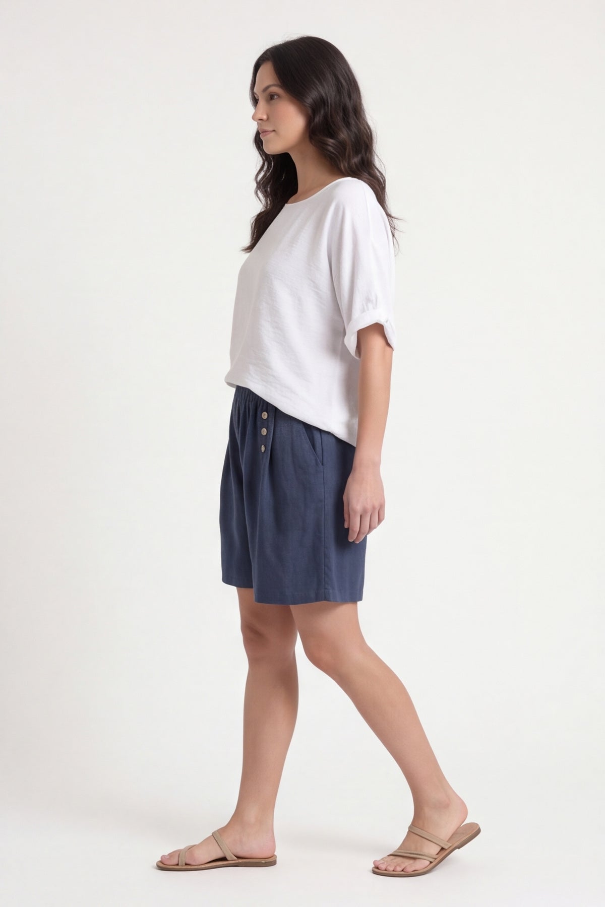Arielle Linen Blend Shorts Navy – image 3 of 6