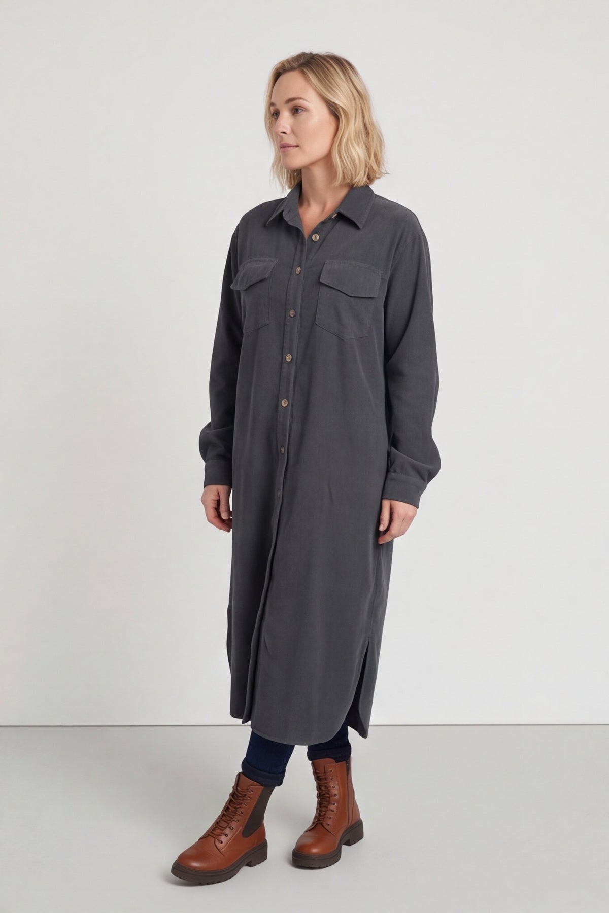 Dezi Needlecord Shirt Dress Charcoal – image 3 of 6