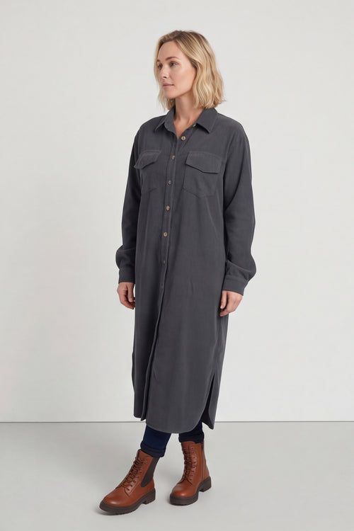 Dezi Needlecord Shirt Dress Charcoal – image 3 of 6