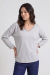 Kinsley Washed V-Neck Cotton Top Mocha – image 3 of 6