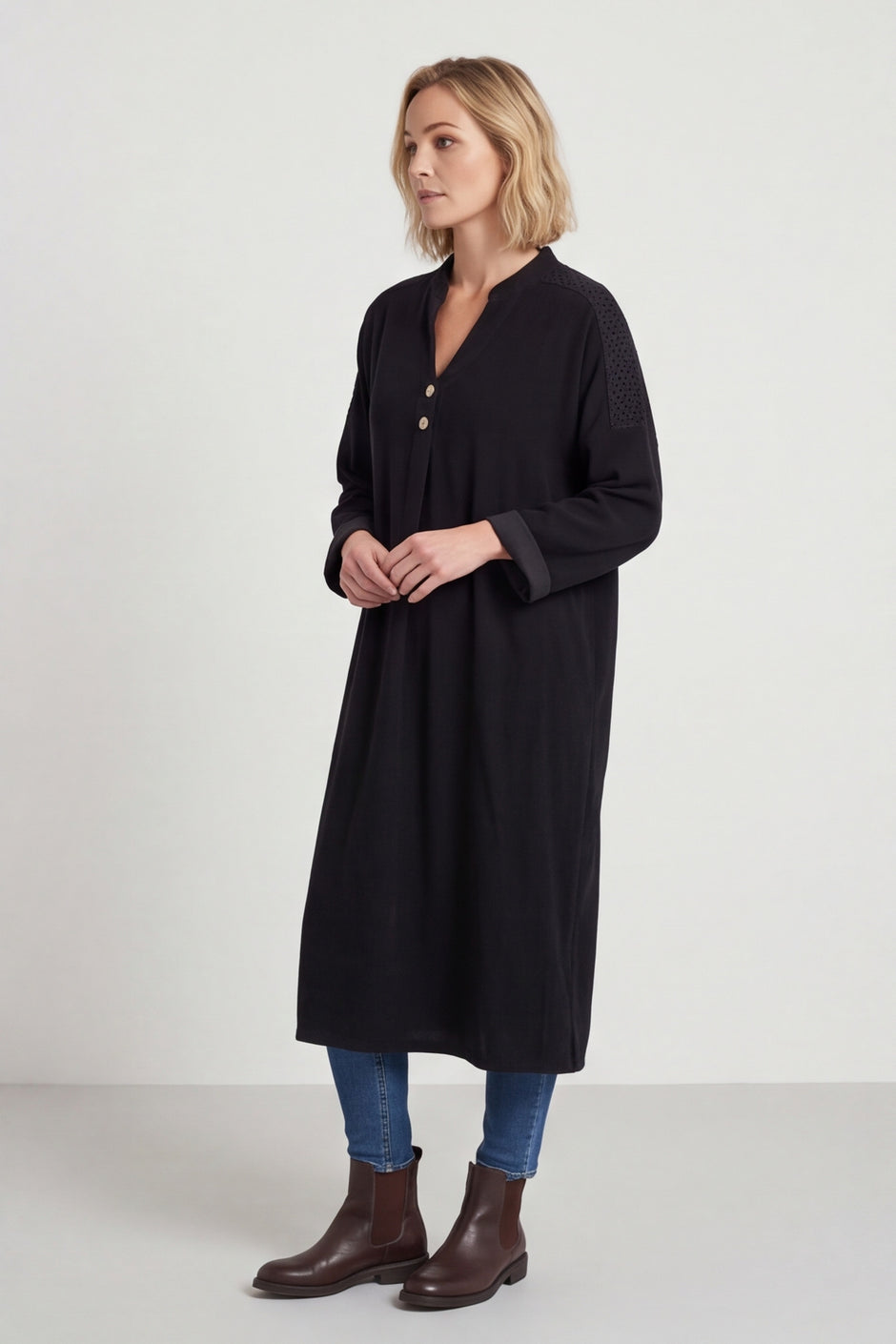 Terrie Needlecord Dress Black – image 3 of 6