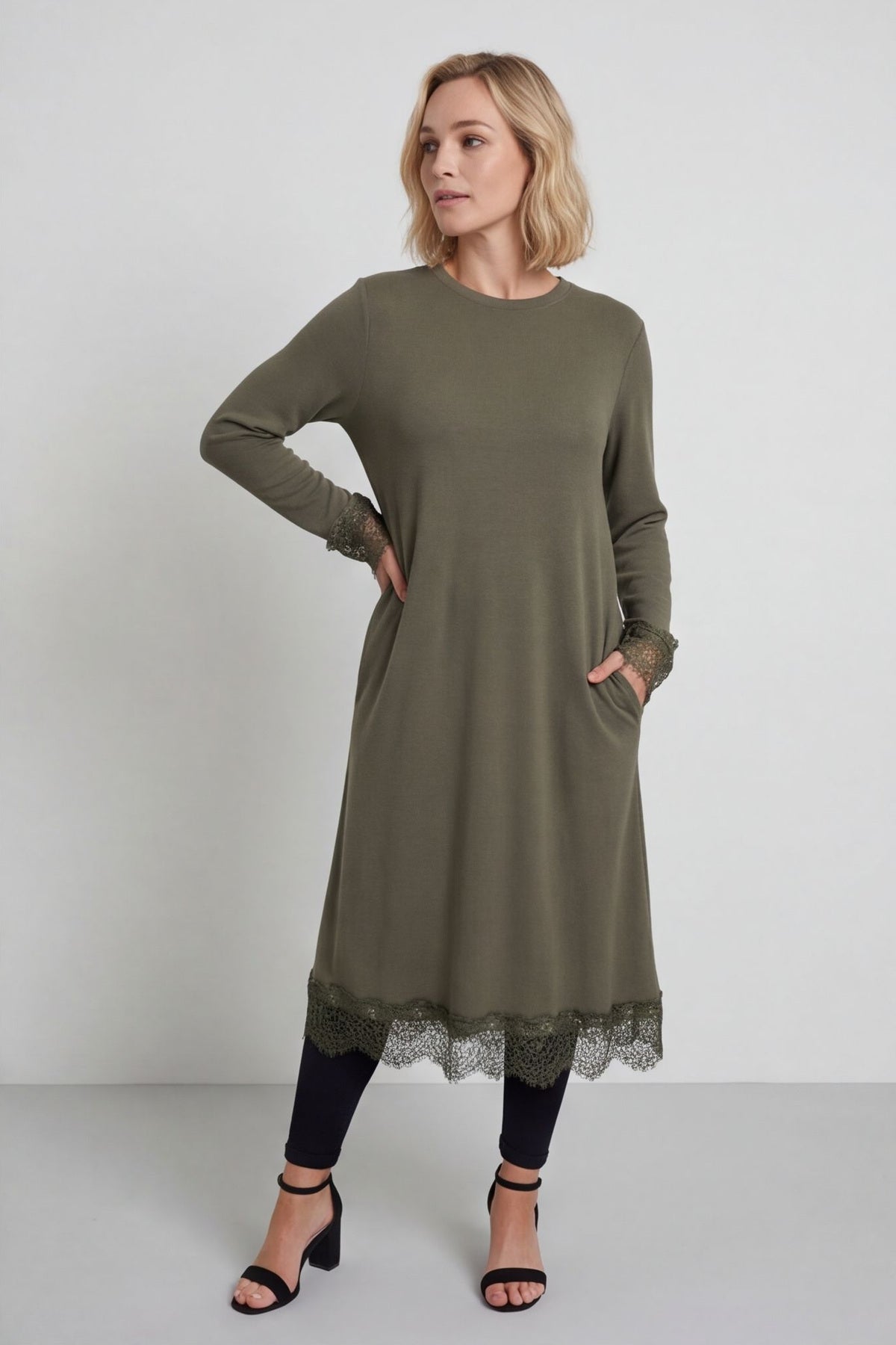 Merinda Lace Detail Dress Khaki – image 3 of 6