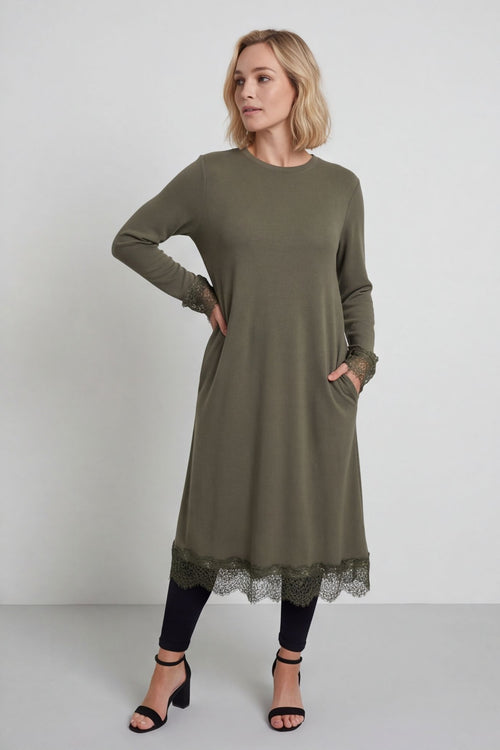 Merinda Lace Detail Dress Khaki – image 3 of 6