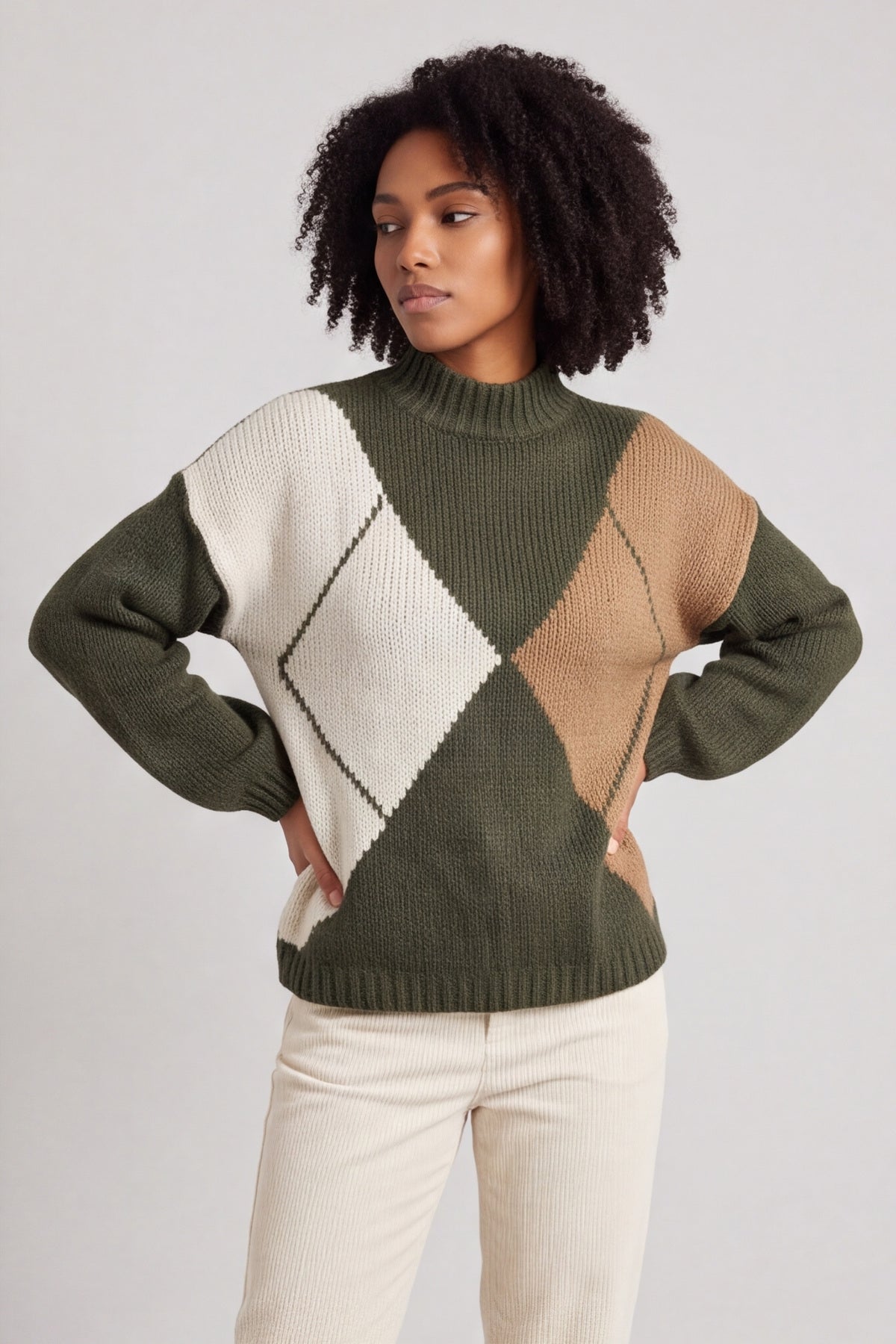 Rodina Argyle Knitted Jumper Khaki – image 3 of 5