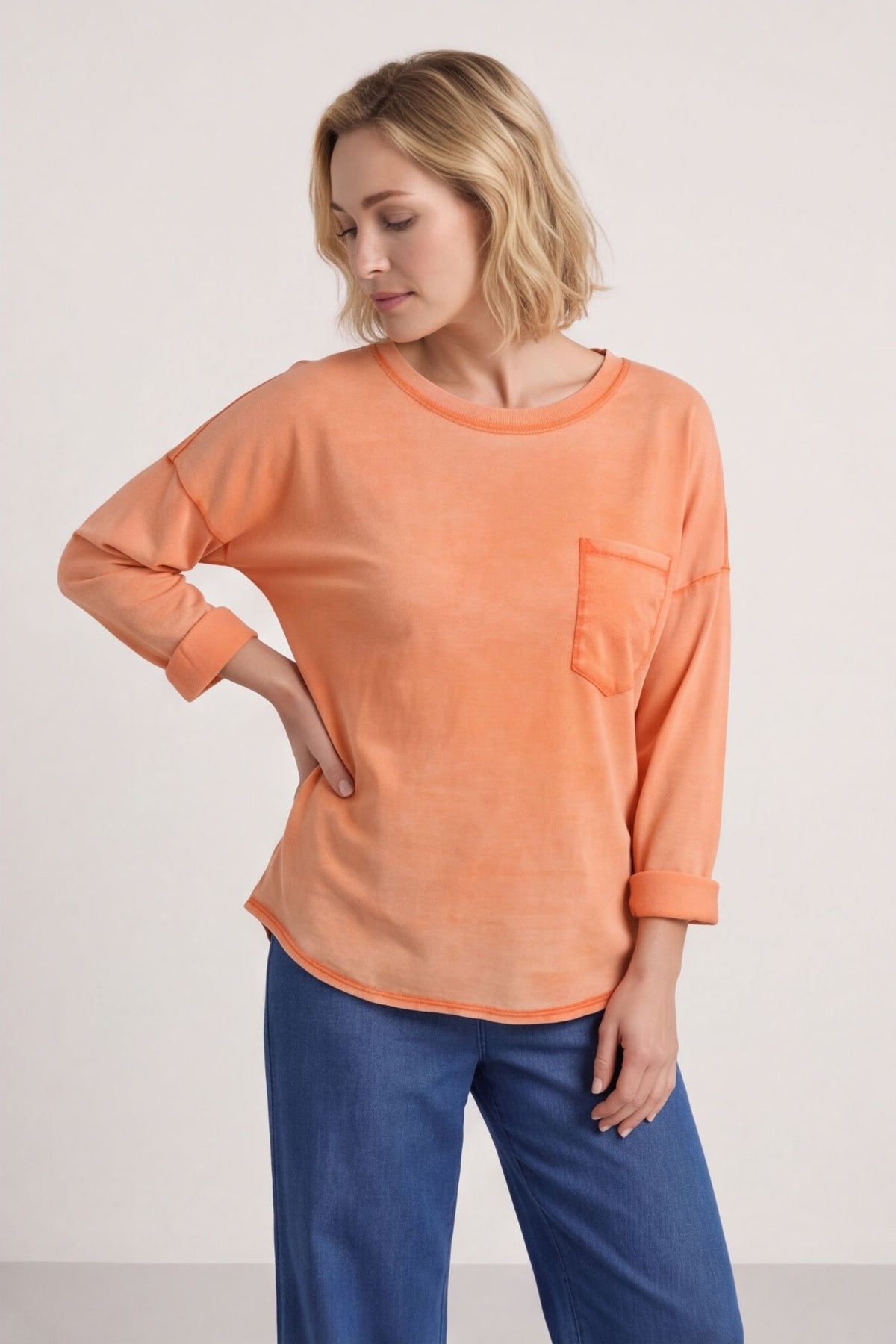 Amelie Washed Pocket Cotton Top Orange – image 2 of 5