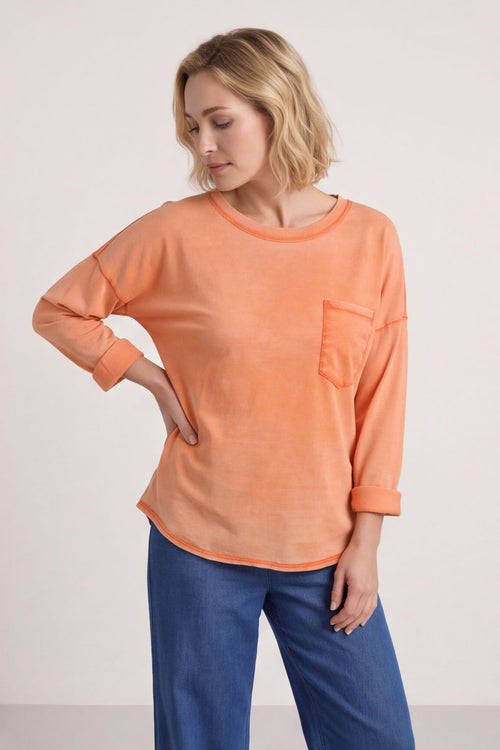 Amelie Washed Pocket Cotton Top Orange – image 2 of 5