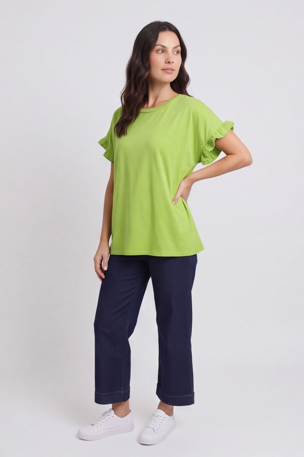 Summerleaze Frill Sleeve Cotton Top Olive – image 2 of 4