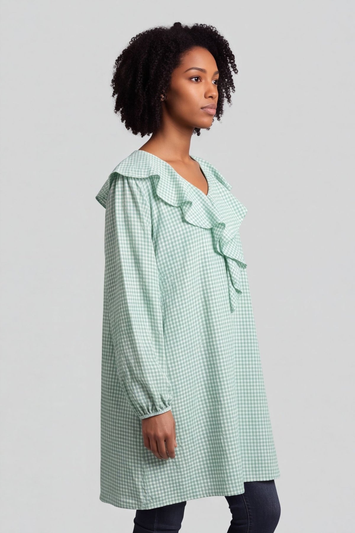 Sophronia Gingham Cotton Tunic Green – image 3 of 6