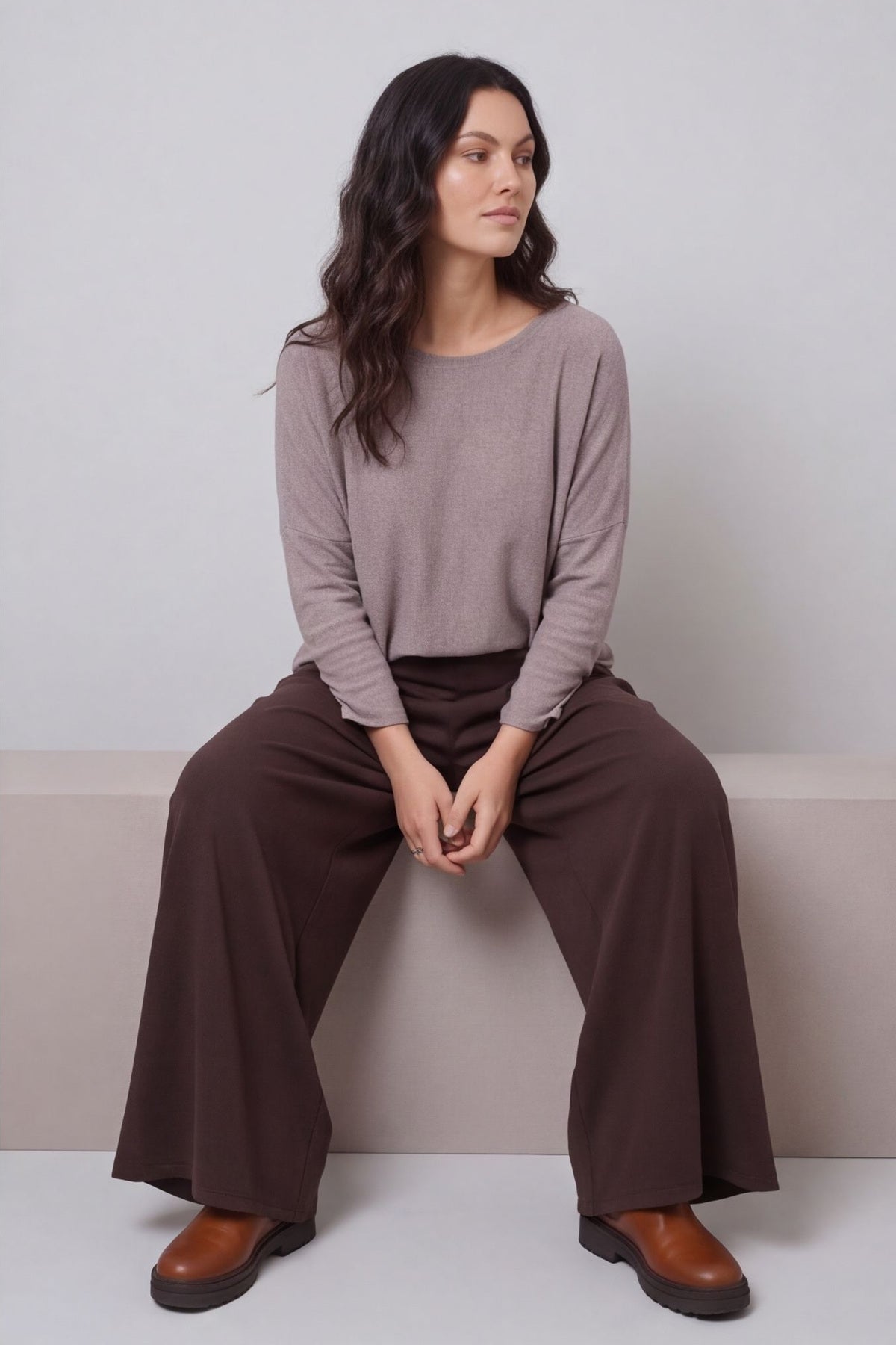 Trish Wide Leg Cotton Trousers Cocoa – image 3 of 4