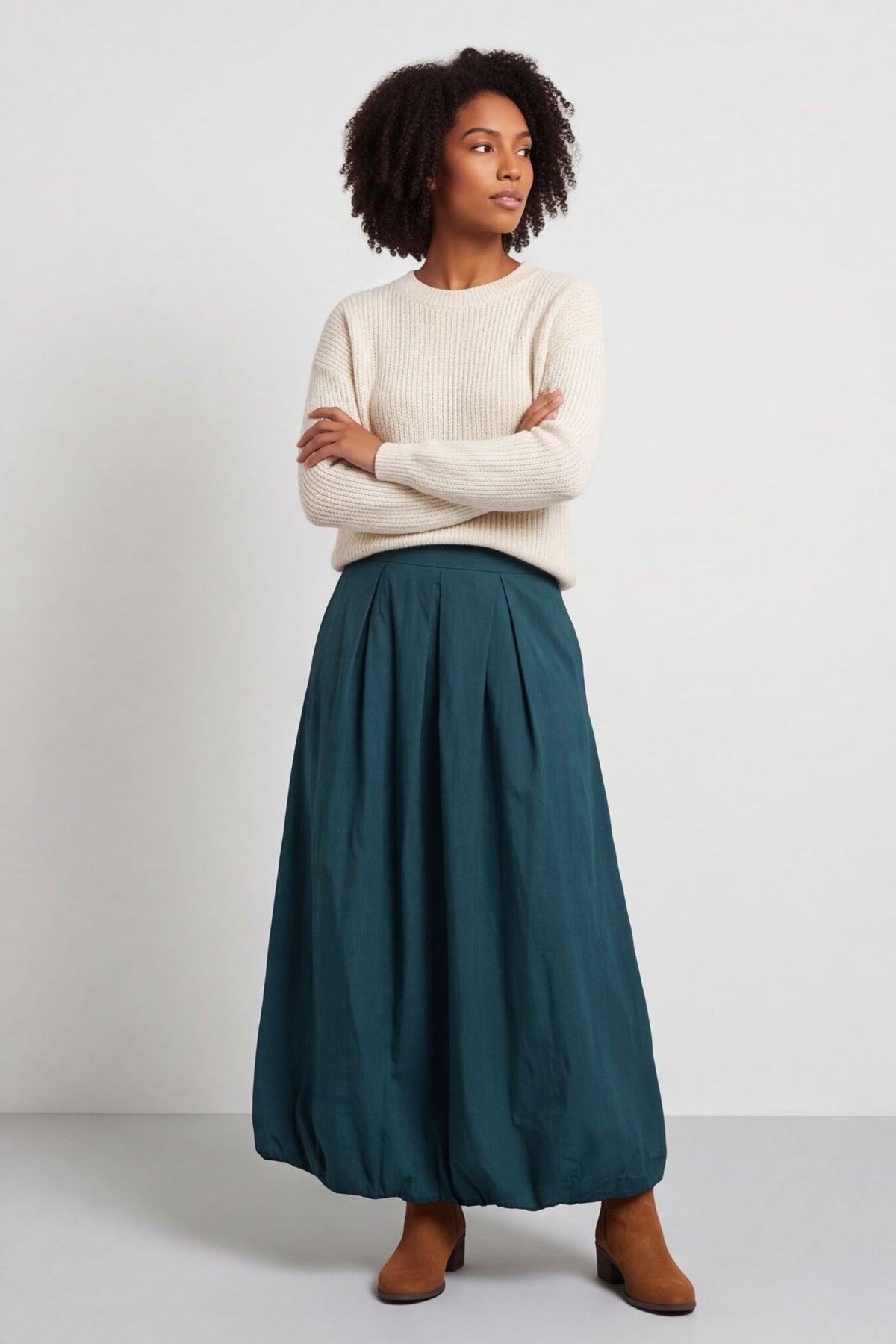 Wilfreda Puffball Cotton Skirt Teal – image 3 of 5