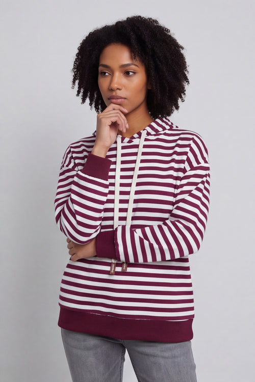 Selena Stripe Hooded Top Burgundy – image 3 of 6