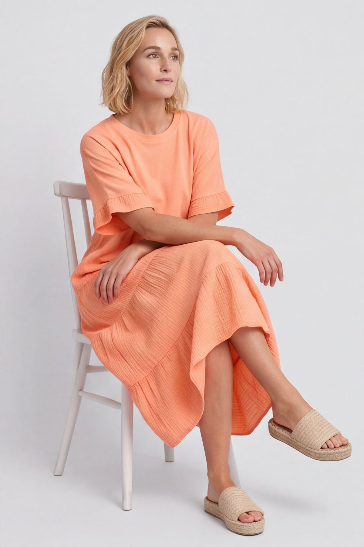 Soleil Tiered Crinkle Cotton Dress Orange – image 3 of 6