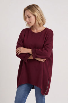 Lynne Zip Dipped Hem Top Wine – image 3 of 6