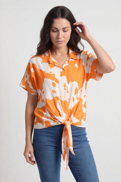 Edna Print Tie Shirt Orange – image 3 of 6