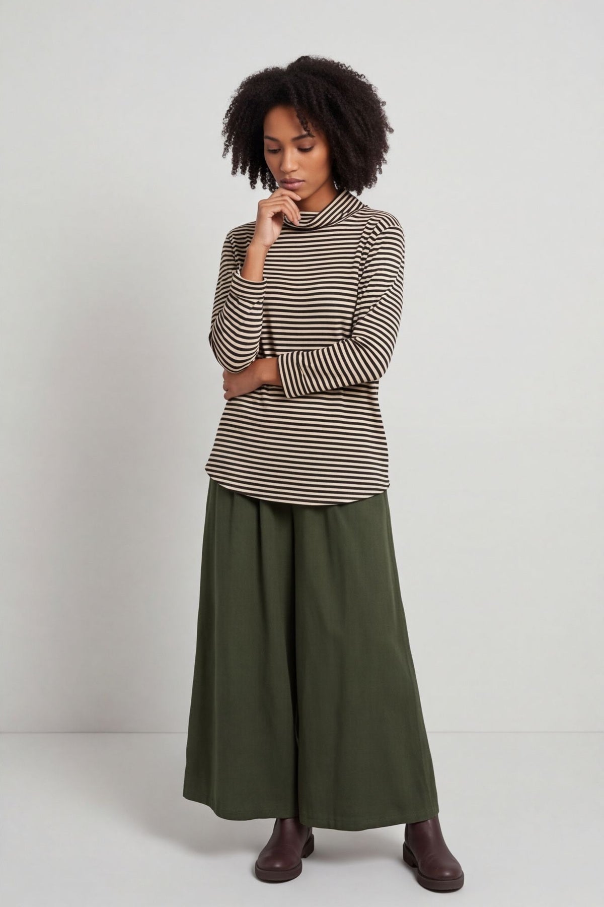 Lyssa Cowl Neck Stripe Top Bottle Green – image 3 of 6