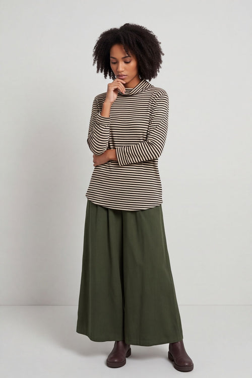 Lyssa Cowl Neck Stripe Top Bottle Green – image 3 of 6