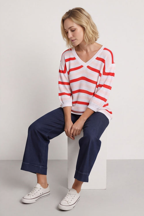 Gladys Stripe Knit Cotton Top Red – image 3 of 6