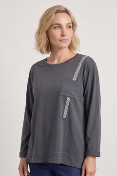 Barbara Pocket Cotton Top Charcoal – image 3 of 6