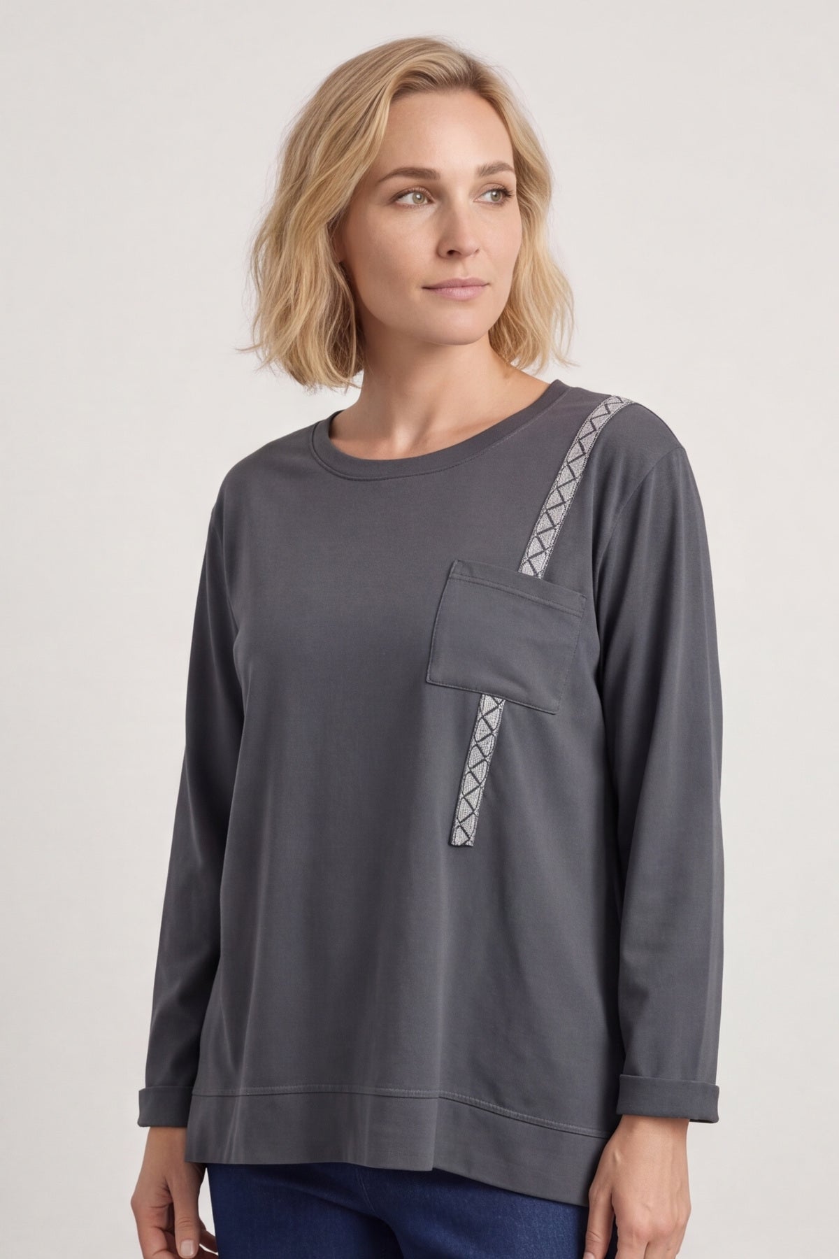 Barbara Pocket Cotton Top Charcoal – image 3 of 6