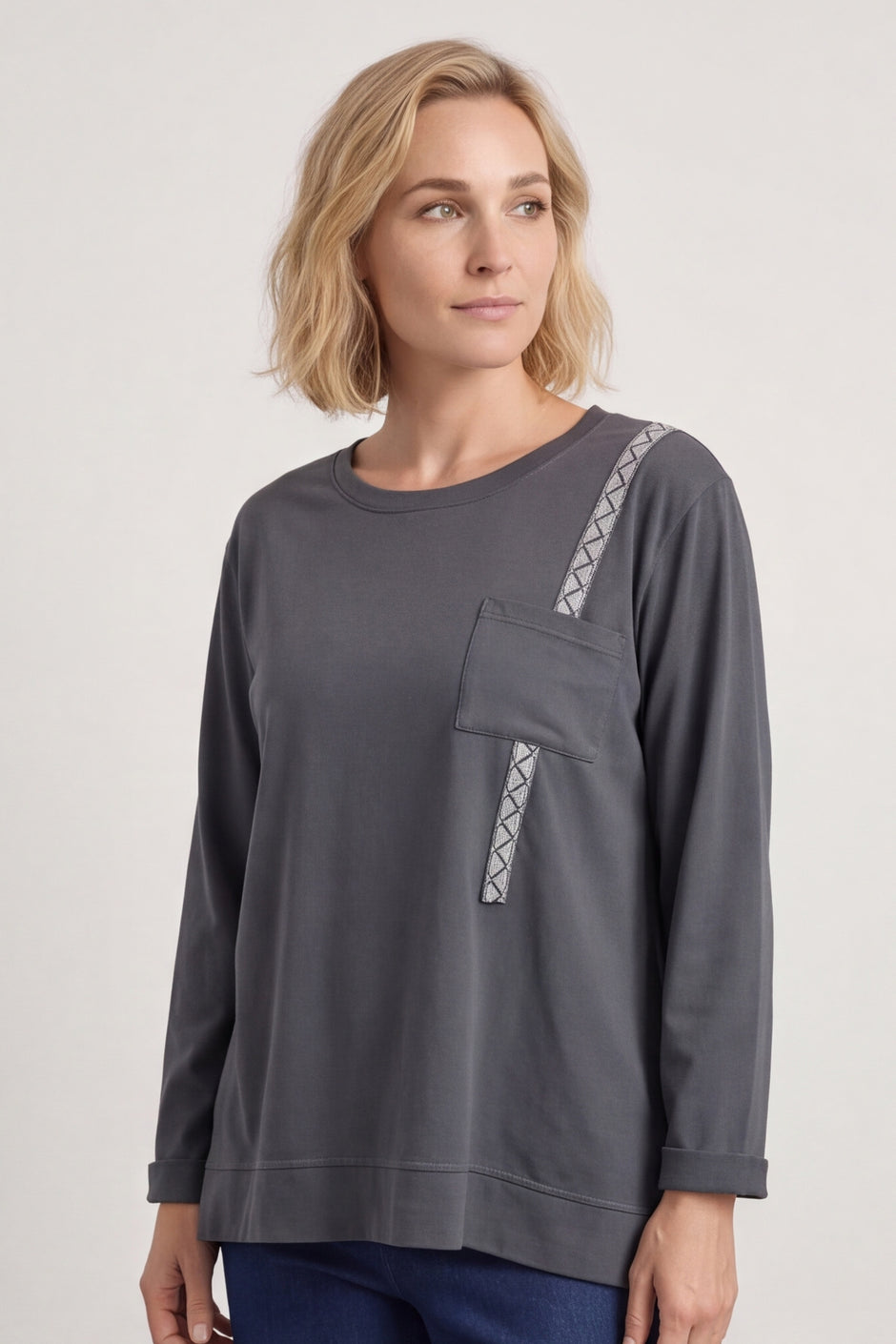 Barbara Pocket Cotton Top Charcoal – image 3 of 6