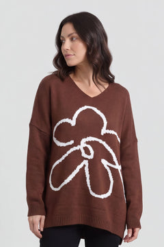 Roxanna Flower Knitted Jumper Cocoa – image 3 of 6