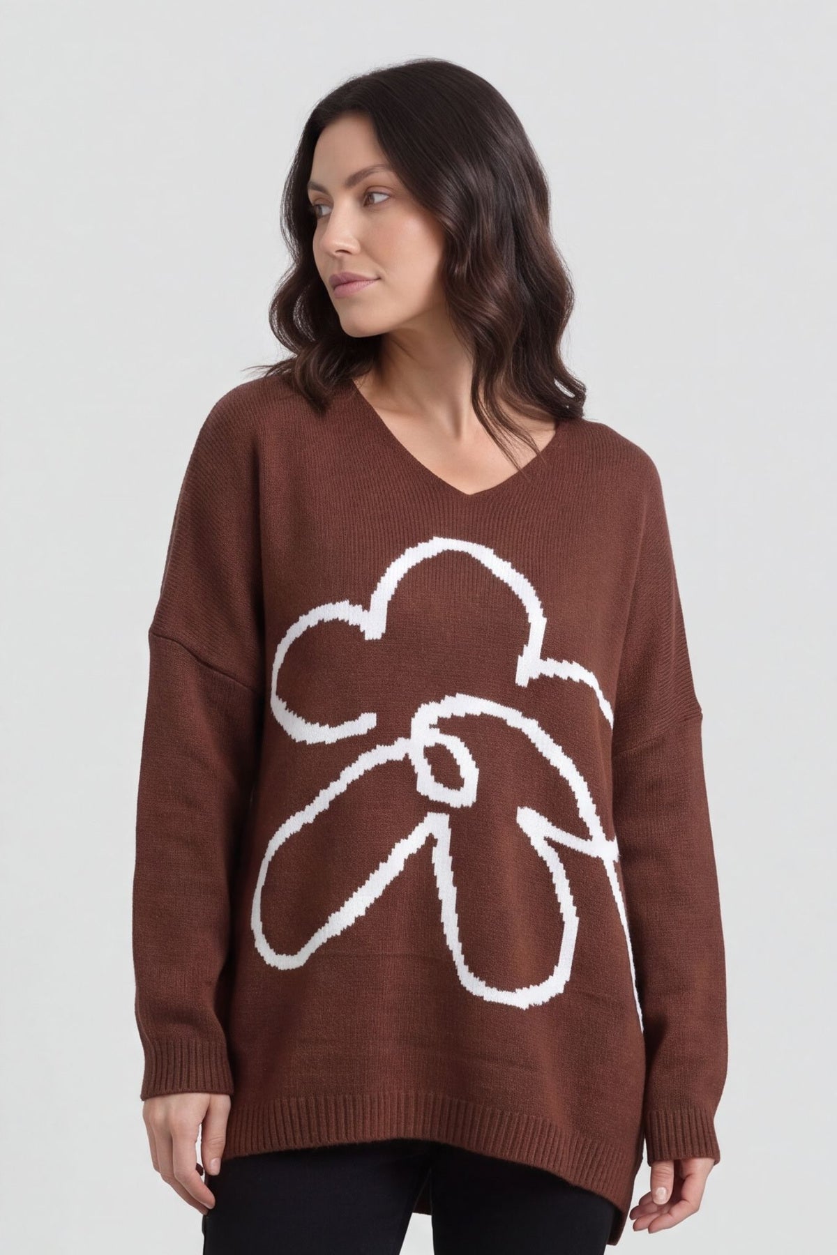Roxanna Flower Knitted Jumper Cocoa – image 3 of 6