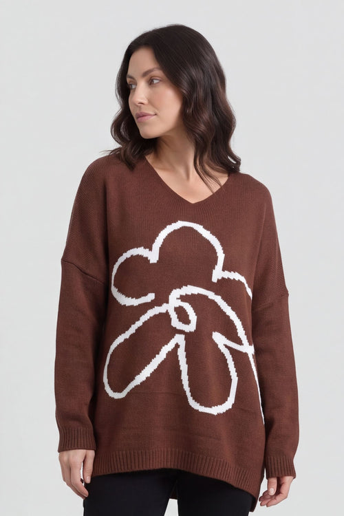 Roxanna Flower Knitted Jumper Cocoa – image 3 of 6