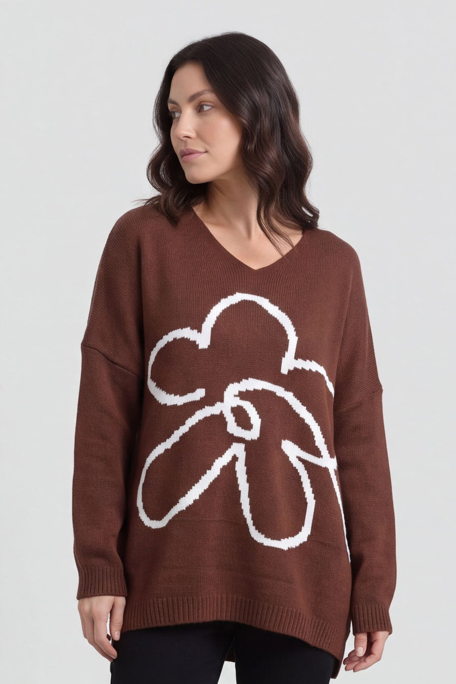 Roxanna Flower Knitted Jumper Cocoa – image 3 of 6