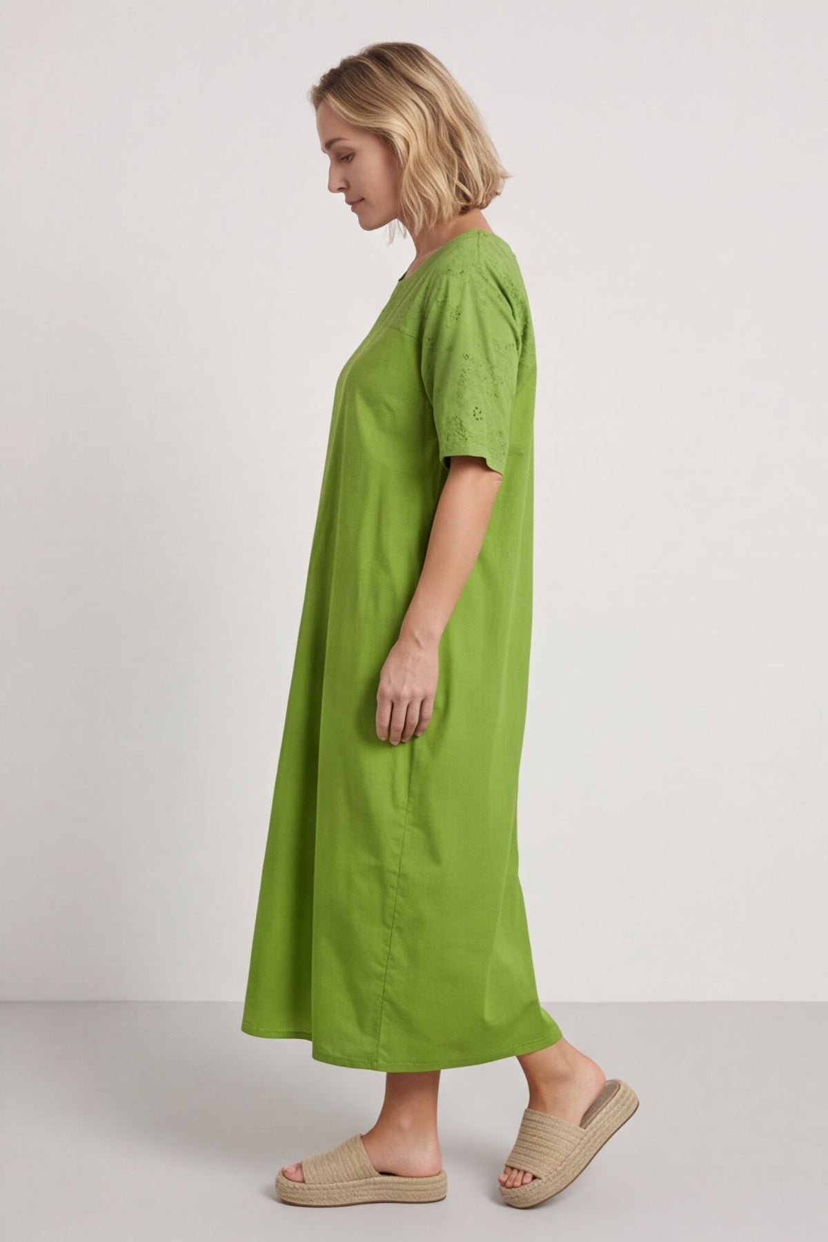 Raven Embroidered Shoulder Cotton Dress Olive – image 3 of 6